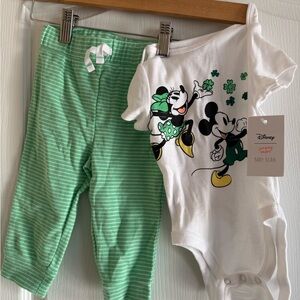Disney Green and White Baby Outfit
